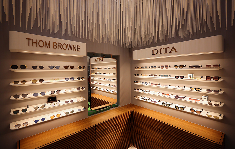 Interior of Lunettes luxury sunglasses & designer eyewear boutique in Mykonos